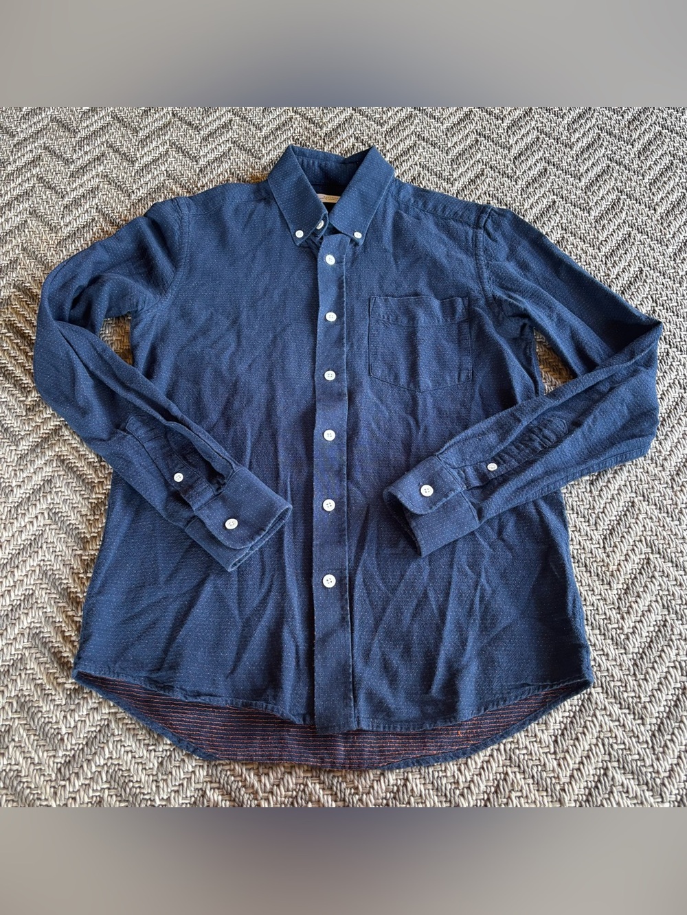 Saturdays New York City Navy Textured Button-Down Shirt